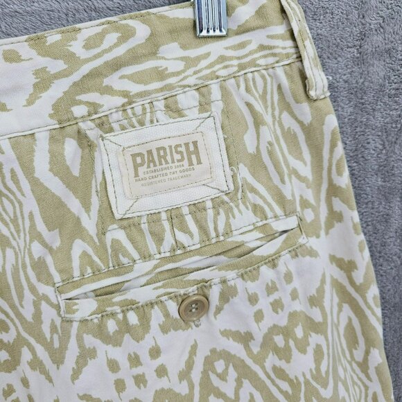 Parish Nation Mens Bermuda Shorts 38 Tan Cream Ikat Print Button Fly Retro 90s - Picture 7 of 9